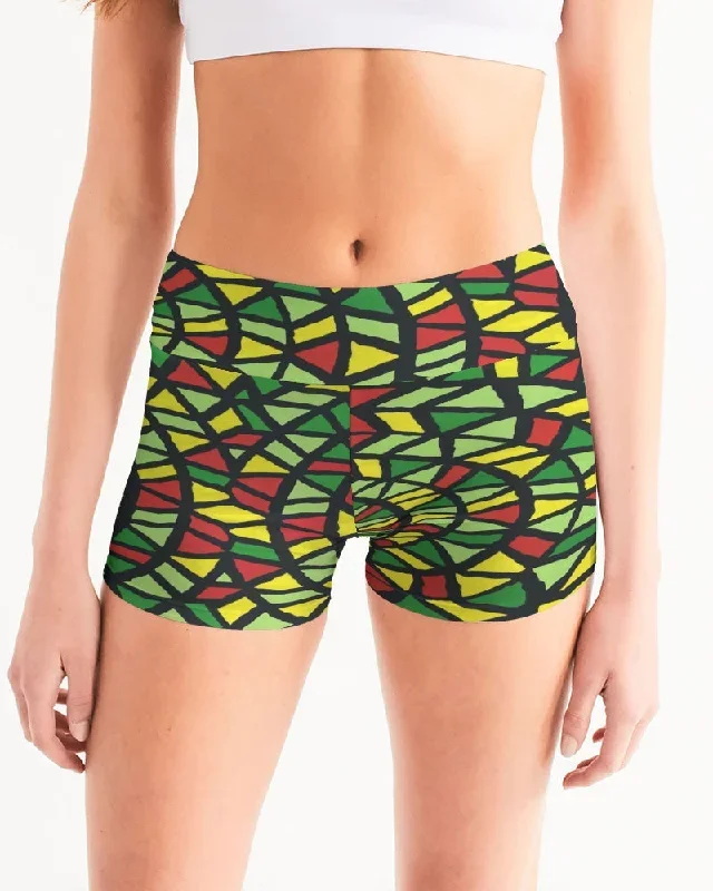 AKH African Symmetry Art Women's Mid-Rise Yoga Shorts