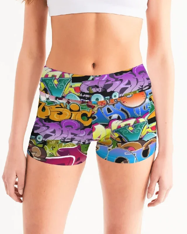 AKH Graffiti Art Women's Mid-Rise Yoga Shorts