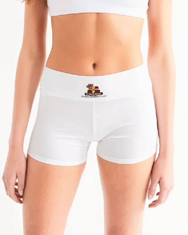 AKH White Women's Mid-Rise Yoga Shorts