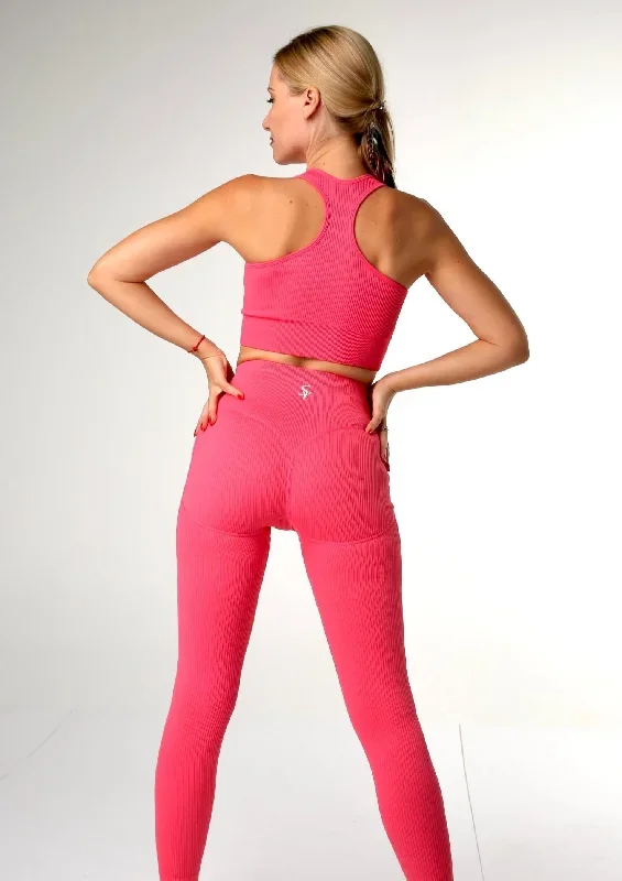 aoma-watermelon-pink-solid-leggings-and-sports-bra-set