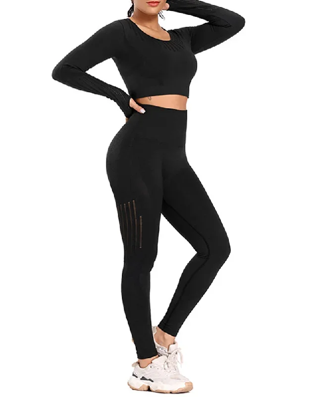 Women Fashion Seamless High Waist Tight Yoga Two-piece Pants Sets