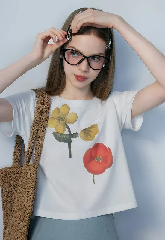 Floral Print Casual T-Shirt with Crew Neck