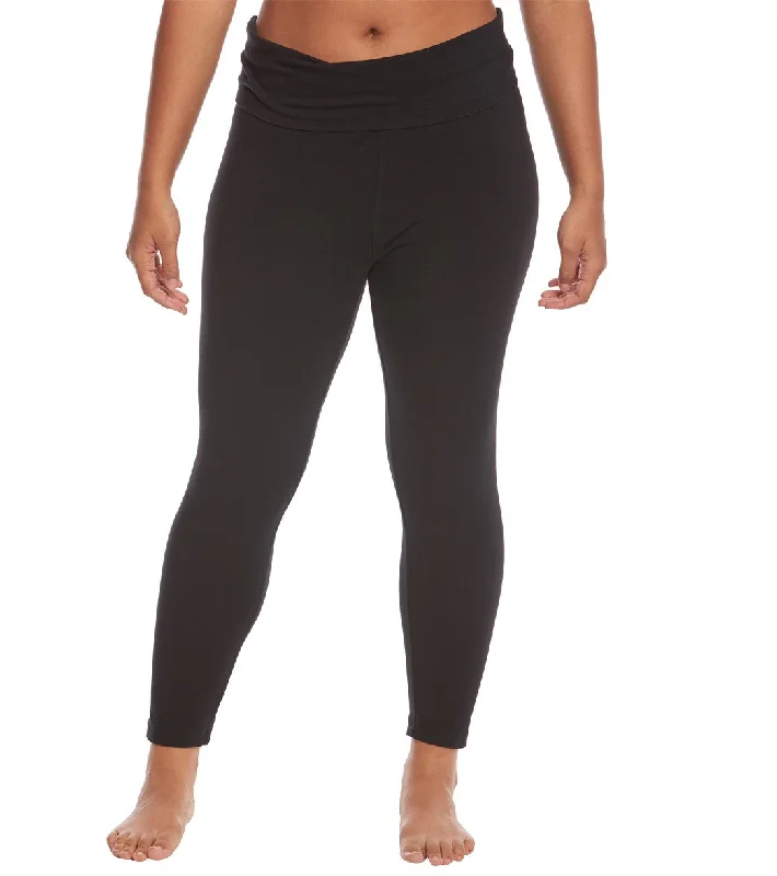 Hard Tail Plus Size Rolldown Layering Cotton Yoga Leggings Black