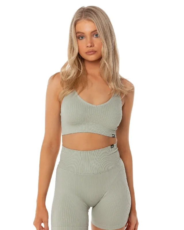 Ribbed Seamless Strappy Bra - Pastel Grey