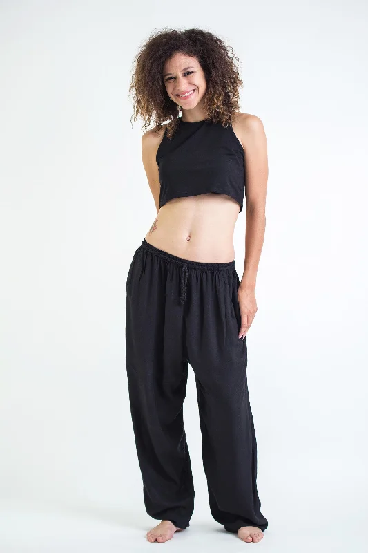 Solid Color Drawstring Women's Yoga Massage Pants in Black