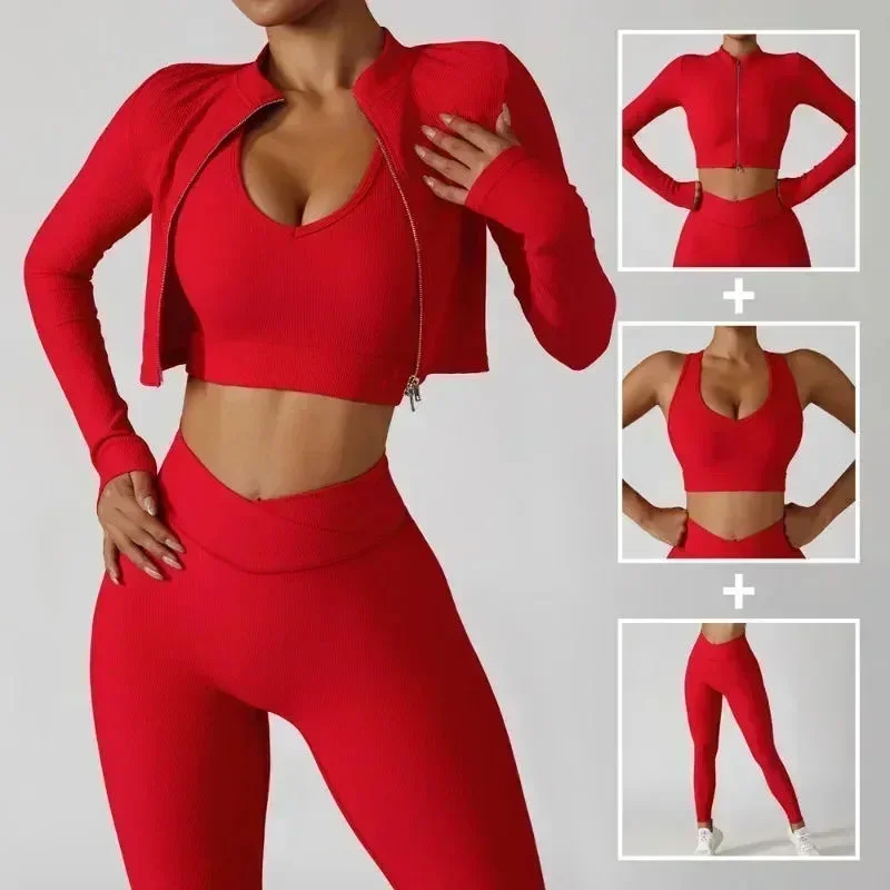 Three Piece Ribbed Yoga Set