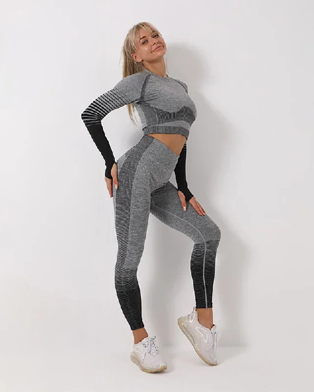 Women's Yoga Clothing Suits Pants Sports Seamless Set for Lady Oversized Stretch High Elasticity Waist Long Sleeve Tops+leggings 2pcs